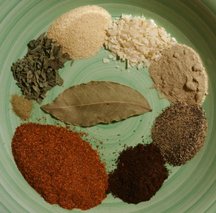 Cajun boiled peanuts spice mix ingredients cayenne pepper, black pepper, white pepper,  onion powder, garlic powder,  chili powder, thyme, sweet basil, bay leaf 